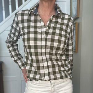Talbots Olive Green and White Checked Button Down Shirt.